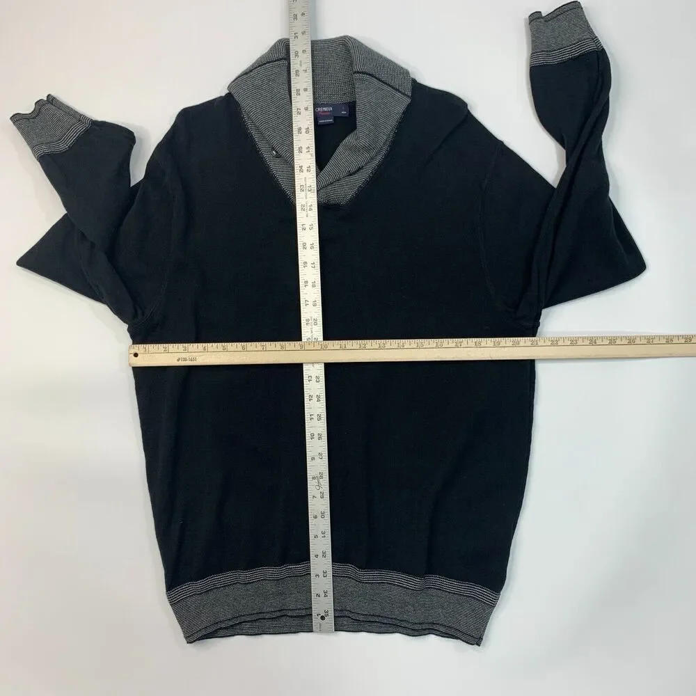 Cremieux Sweater Mens L Large Black Shawl Neck Cotton Pullover Long Sleeve